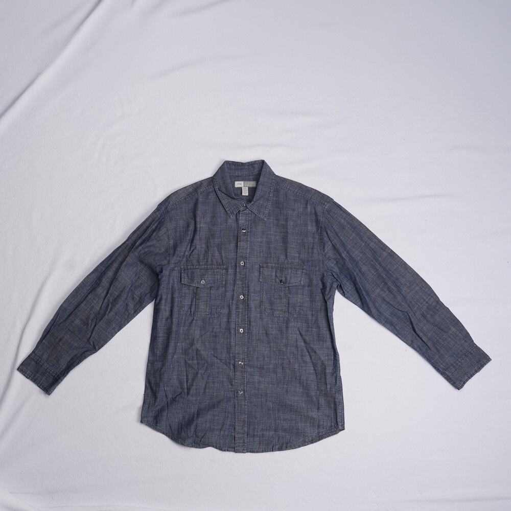 JOE Joseph Abboud Mens M Blue Chambray Button Down Shirt Long Sleeve Cotton
